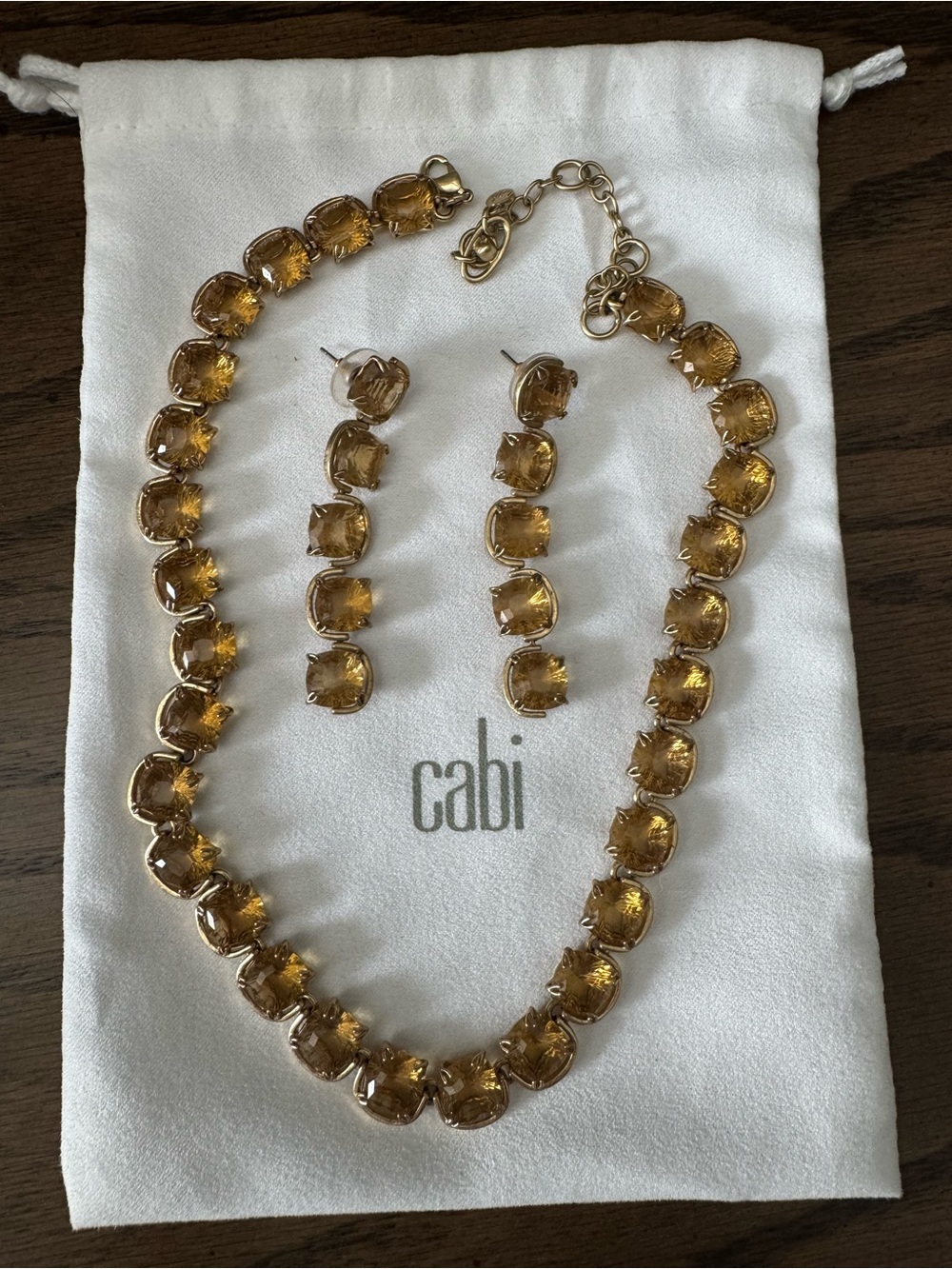 CAbi twinkle Golden Amber Crystal Necklace with Matching Earrings